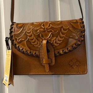Patricia Nash Tooled Leather Crossbody in Cognac Brown